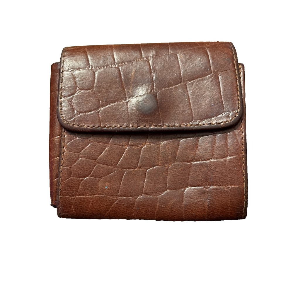 Talbots‎ Croc Print Vintage Womens Small Wallet Card Holder Flap Pocket Leather